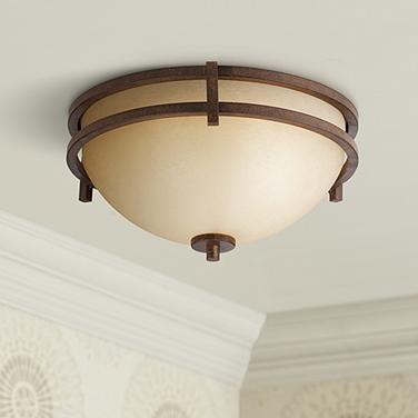 Franklin Iron Oak Valley 15" Scavo Glass Flush Mount Ceiling Light