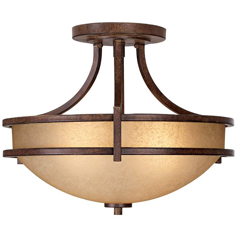 Image 3 Franklin Iron Oak Valley 18" Wide Bronze and Scavo Glass Ceiling Light
