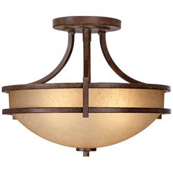Franklin Iron Oak Valley 18&quot; Wide Bronze and Scavo Glass Ceiling Light