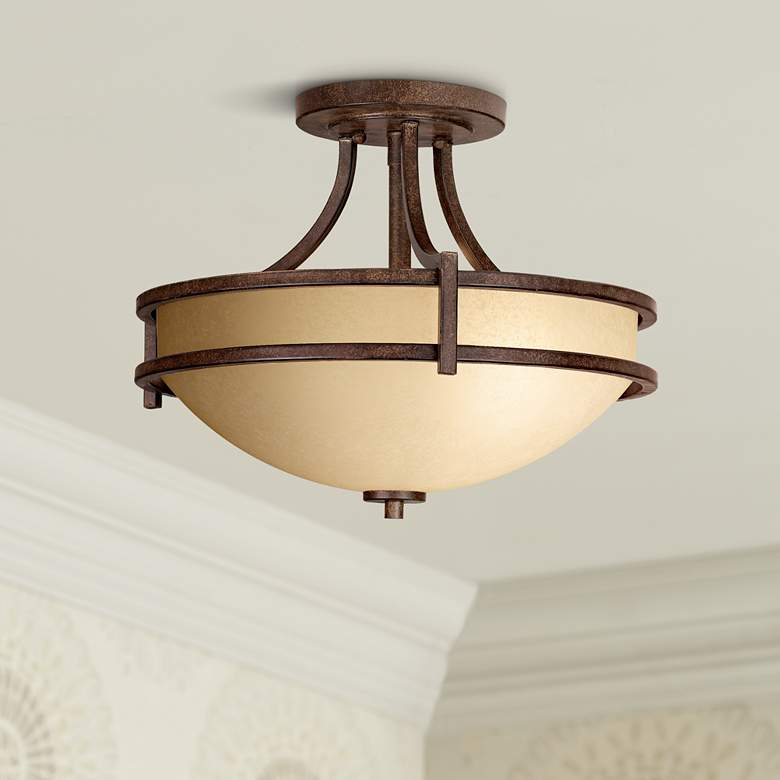 Image 2 Franklin Iron Oak Valley 18" Wide Bronze and Scavo Glass Ceiling Light