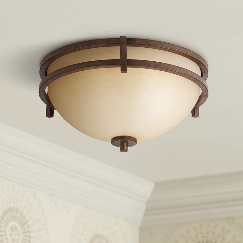 Image 1 Franklin Iron Oak Valley Collection 15" Wide Scavo Glass Ceiling Light