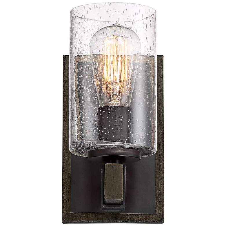 Image 5 Franklin Iron Poetry 9" High Seedy Glass Wood Grain Accent Wall Sconce more views