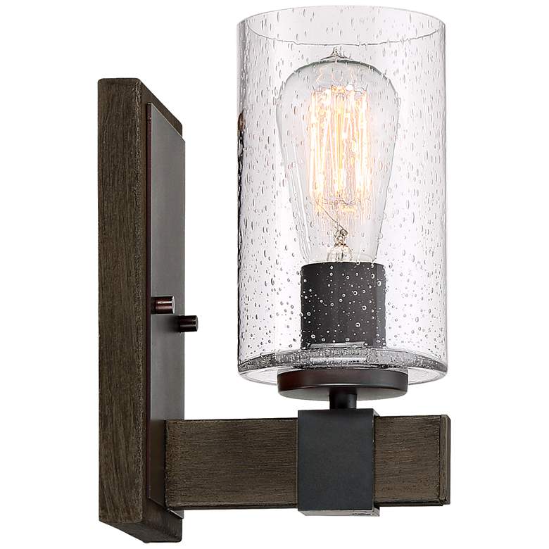 Image 6 Franklin Iron Poetry 9" High Seedy Glass Wood Grain Accent Wall Sconce more views