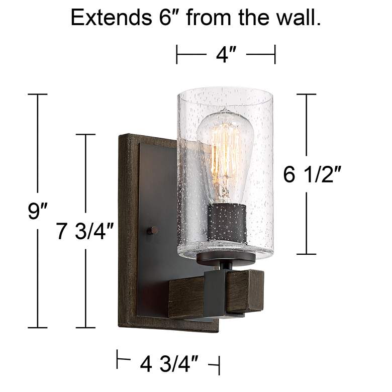 Image 7 Franklin Iron Poetry 9" High Seedy Glass Wood Grain Accent Wall Sconce more views