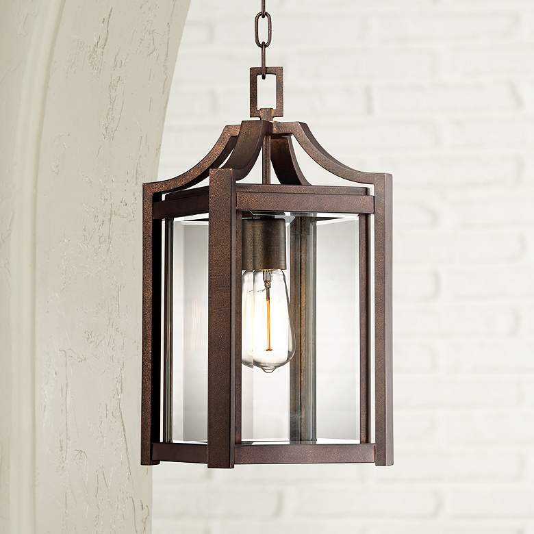 Image 1 Franklin Iron Rockford 17 1/4 inch Glass and Bronze Outdoor Hanging Light