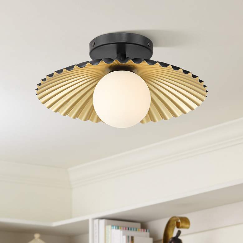 Image 1 Franklin Iron Rosa 11 1/2" Wide Matte Black and Gold LED Ceiling Light