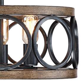 Image3 of Franklin Iron Salima 16" Black and Wood 3-Light LED Ceiling Light more views