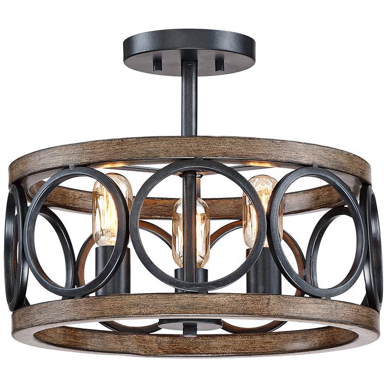 Image 4 Franklin Iron Salima 16 inch Black and Wood 3-Light LED Ceiling Light more views