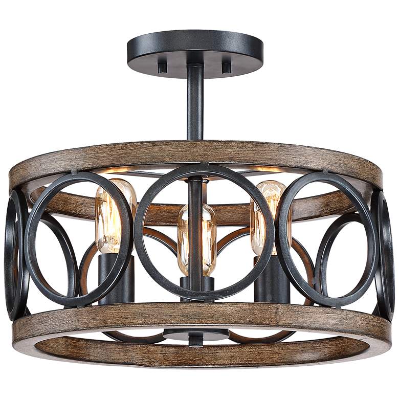 Image 4 Franklin Iron Salima 16" Black and Wood 3-Light LED Ceiling Light more views