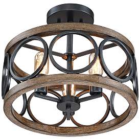 Image5 of Franklin Iron Salima 16" Black and Wood 3-Light LED Ceiling Light more views
