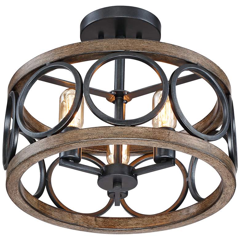 Image 5 Franklin Iron Salima 16" Black and Wood 3-Light LED Ceiling Light more views