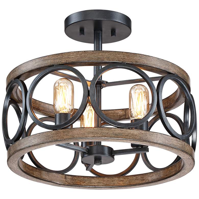 Image 6 Franklin Iron Salima 16" Black and Wood 3-Light LED Ceiling Light more views