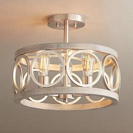 Image1 of Franklin Iron Salima 16" Nickel Gray Wood 3-Light Ring Ceiling Light
