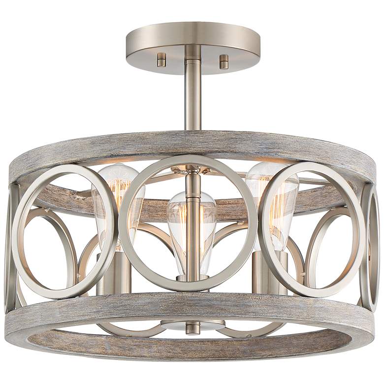 Image 5 Franklin Iron Salima 16 inch Nickel Gray Wood 3-Light Ring Ceiling Light more views