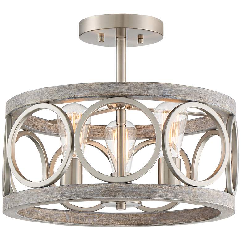 Image 5 Franklin Iron Salima 16" Nickel Gray Wood 3-Light Ring Ceiling Light more views