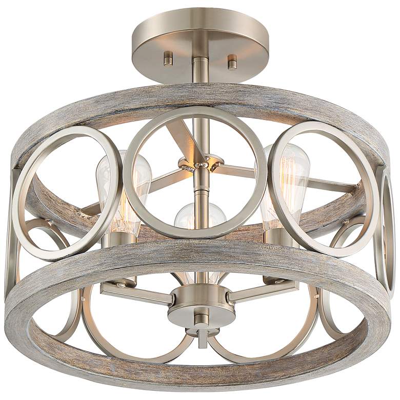 Image 6 Franklin Iron Salima 16" Nickel Gray Wood 3-Light Ring Ceiling Light more views