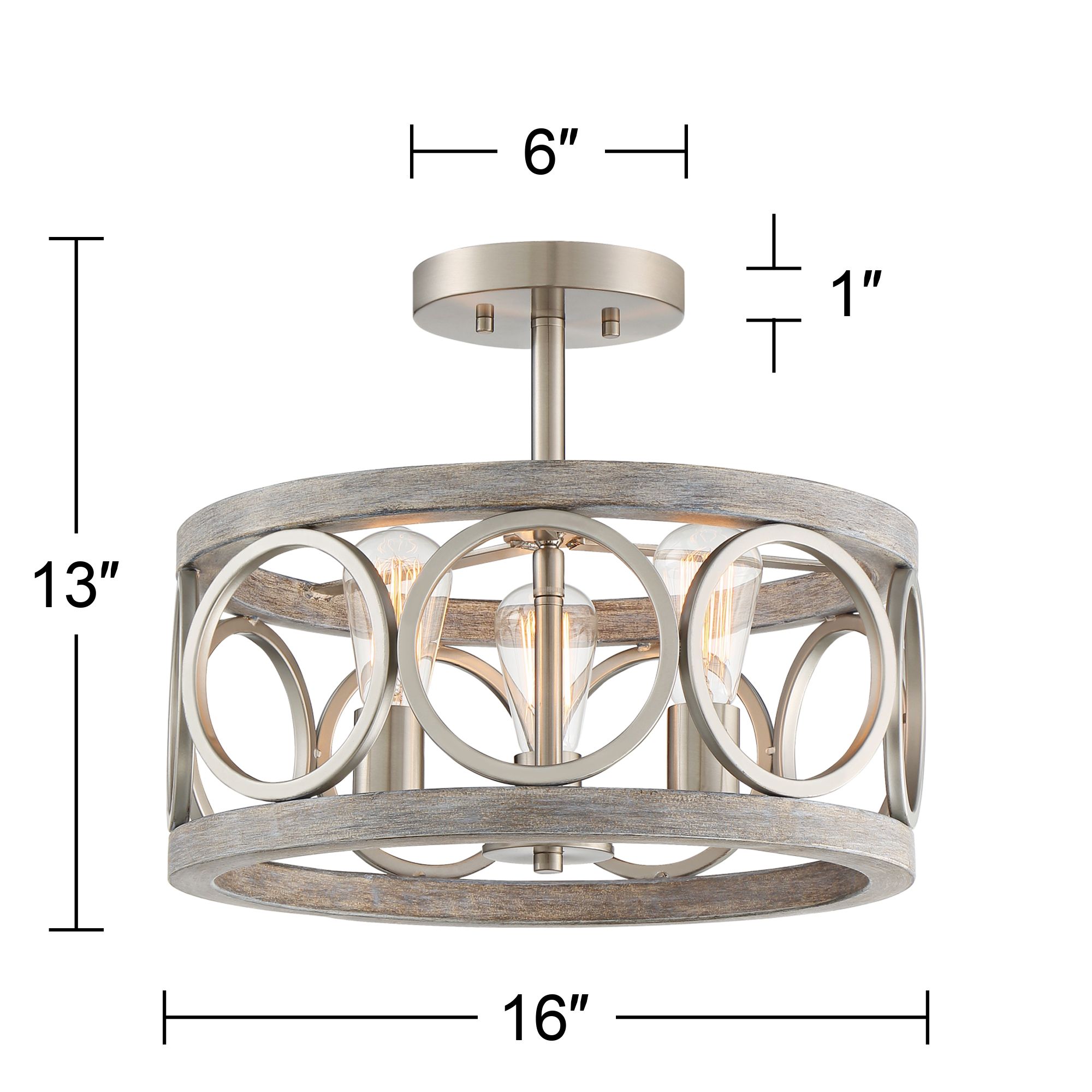 Watch A Video About the Franklin Iron Salima Nickel Gray Wood 3-Light Ring Ceiling Light