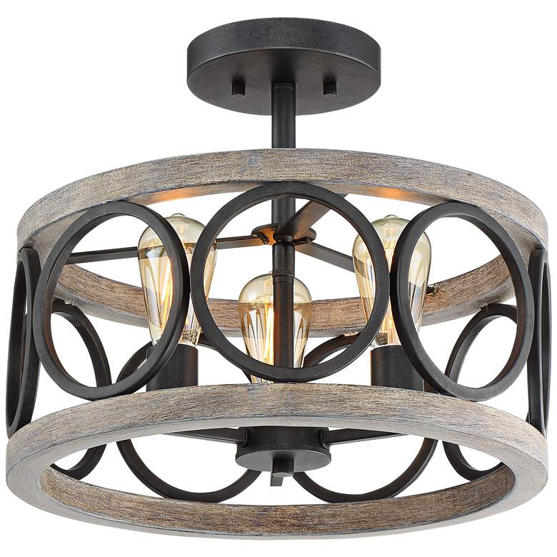 Image 2 Franklin Iron Salima 16" Wide Black Gray Wood 3-Light Ceiling Light