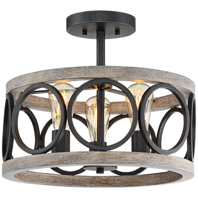 Image 5 Franklin Iron Salima 16" Wide Black Gray Wood 3-Light Ceiling Light more views