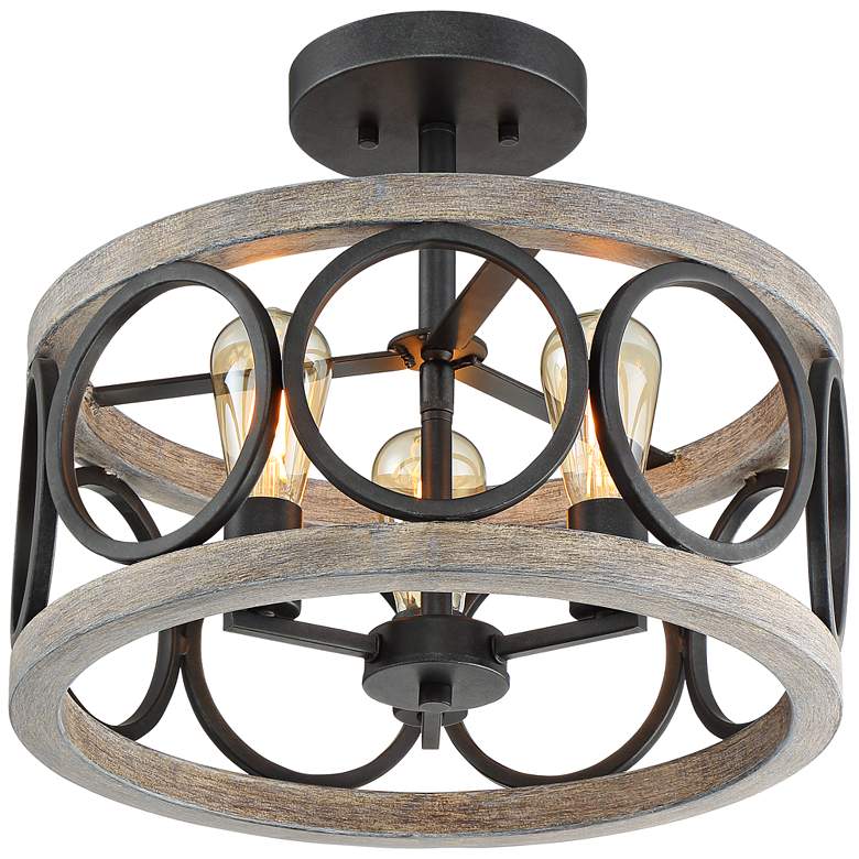 Image 6 Franklin Iron Salima 16 inch Wide Black Gray Wood 3-Light Ceiling Light more views