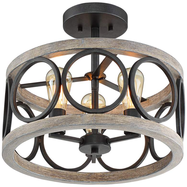 Image 6 Franklin Iron Salima 16" Wide Black Gray Wood 3-Light Ceiling Light more views