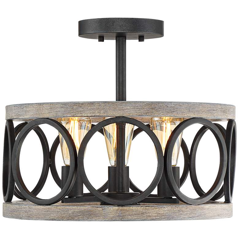 Image 7 Franklin Iron Salima 16" Wide Black Gray Wood 3-Light Ceiling Light more views