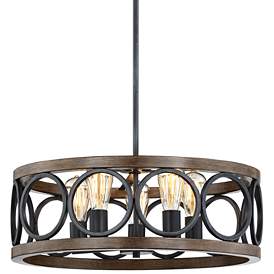 Image2 of Franklin Iron Salima 21 1/4" Bronze and Wood 5-Light Round Chandelier