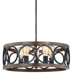Franklin Iron Salima 21 1/4&quot; Bronze and Wood 5-Light Round Chandelier