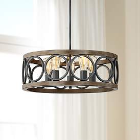 Image1 of Franklin Iron Salima 21 1/4" Bronze and Wood 5-Light Round Chandelier