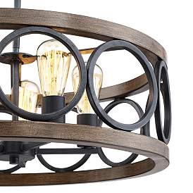 Image3 of Franklin Iron Salima 21 1/4" Bronze and Wood 5-Light Round Chandelier more views