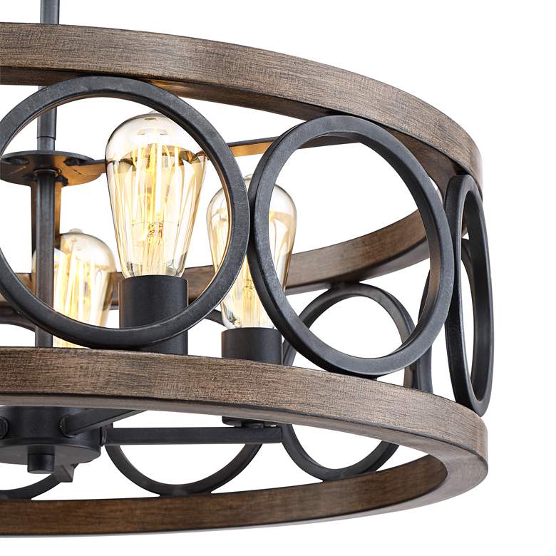Image 3 Franklin Iron Salima 21 1/4" Bronze and Wood 5-Light Round Chandelier more views