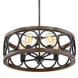 Image5 of Franklin Iron Salima 21 1/4" Bronze and Wood 5-Light Round Chandelier more views