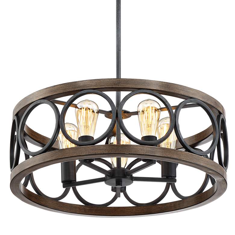 Image 5 Franklin Iron Salima 21 1/4 inch Bronze and Wood 5-Light Round Chandelier more views
