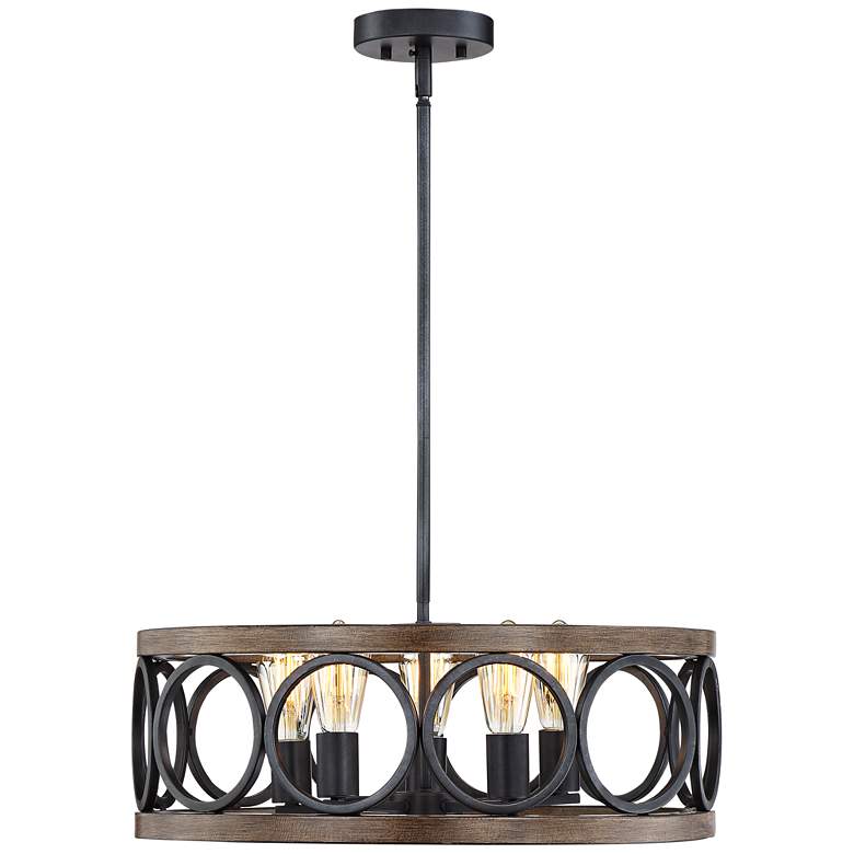 Image 6 Franklin Iron Salima 21 1/4" Bronze and Wood 5-Light Round Chandelier more views