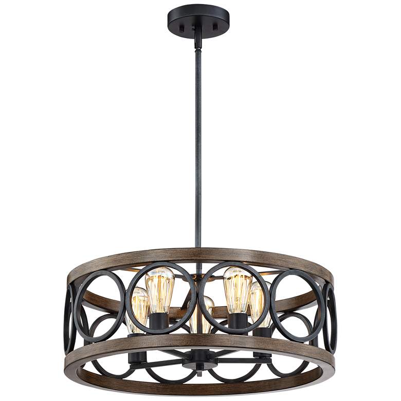 Image 7 Franklin Iron Salima 21 1/4" Bronze and Wood 5-Light Round Chandelier more views