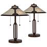 2_Franklin Iron Samuel 20" Mica Shade and Bronze USB Lamps Set of 2