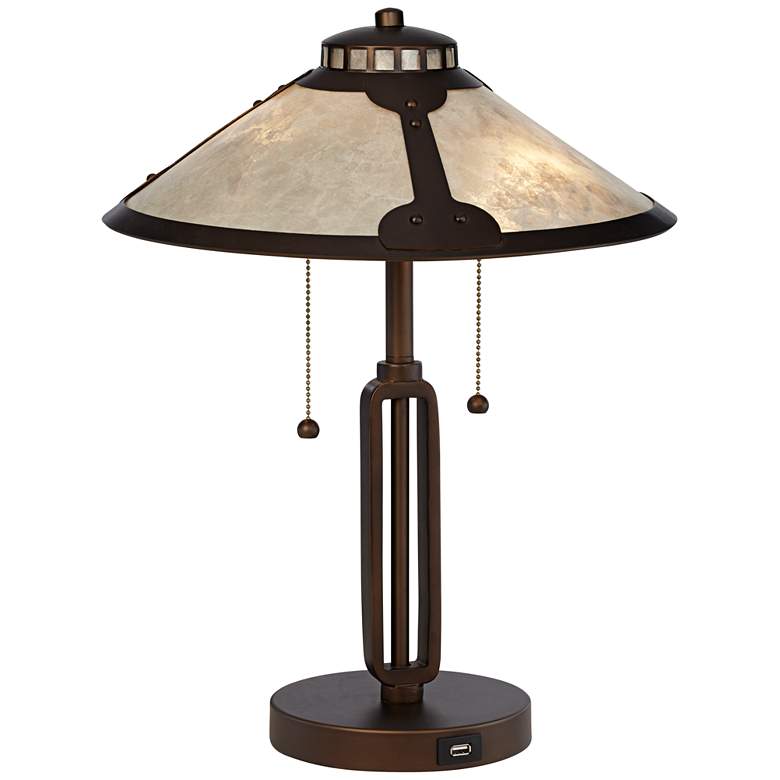 Image 6 Franklin Iron Samuel 20" Mica Shade and Bronze USB Lamps Set of 2 more views