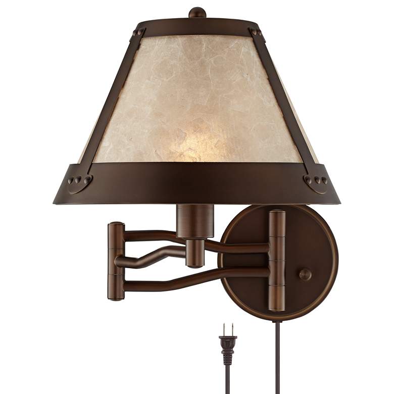Image 2 Franklin Iron Samuel Mica Shade Plug-In Swing Arm Wall Lamp with Cord Cover