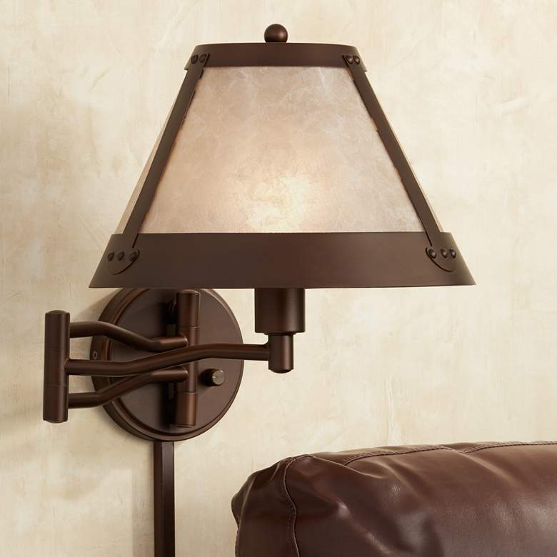Image 1 Franklin Iron Samuel Mica Shade Plug-In Swing Arm Wall Lamp with Cord Cover