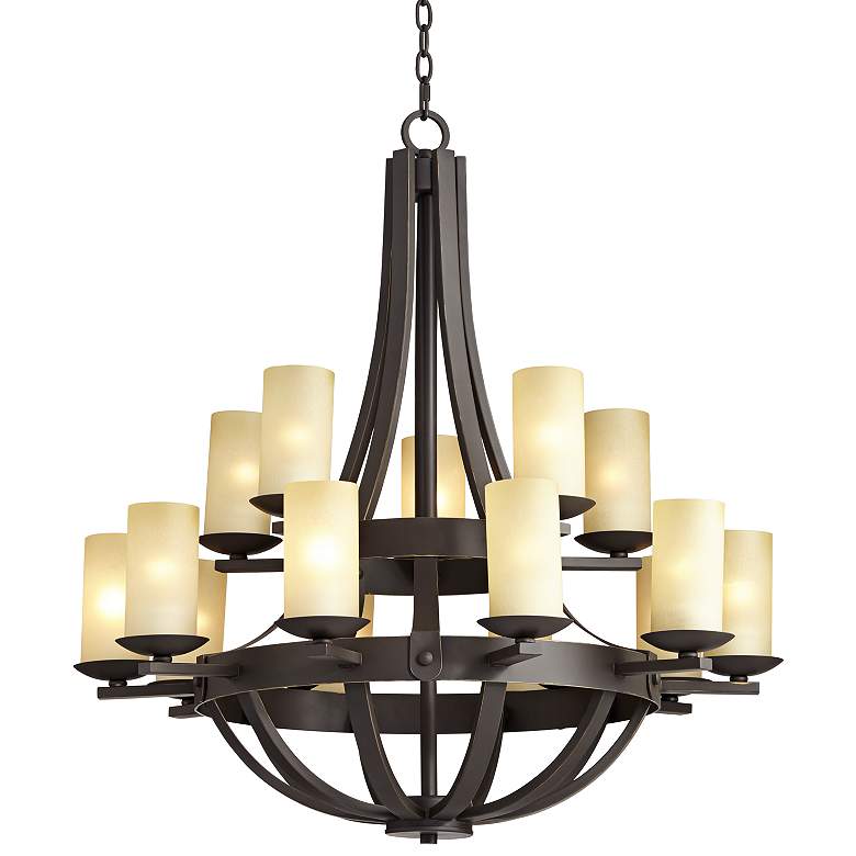 Image 3 Franklin Iron Sperry 33 inch Bronze and Scavo Glass 15-Light Chandelier