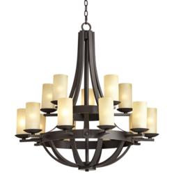 Franklin Iron Sperry 33&quot; Bronze and Scavo Glass 15-Light Chandelier