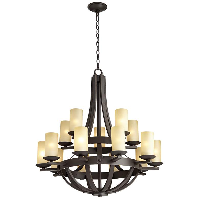 Image 7 Franklin Iron Sperry 33 inch Bronze and Scavo Glass 15-Light Chandelier more views
