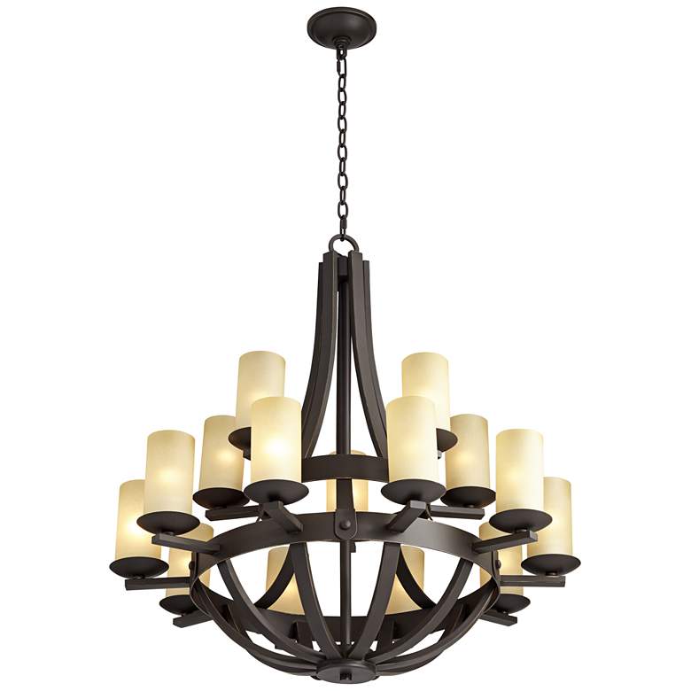 Image 7 Franklin Iron Sperry 33 inch Bronze and Scavo Glass 15-Light Chandelier more views