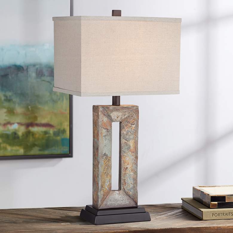 Image 1 Franklin Iron Tahoe 26 inch Rustic Modern Rectangular Slate Table Lamp