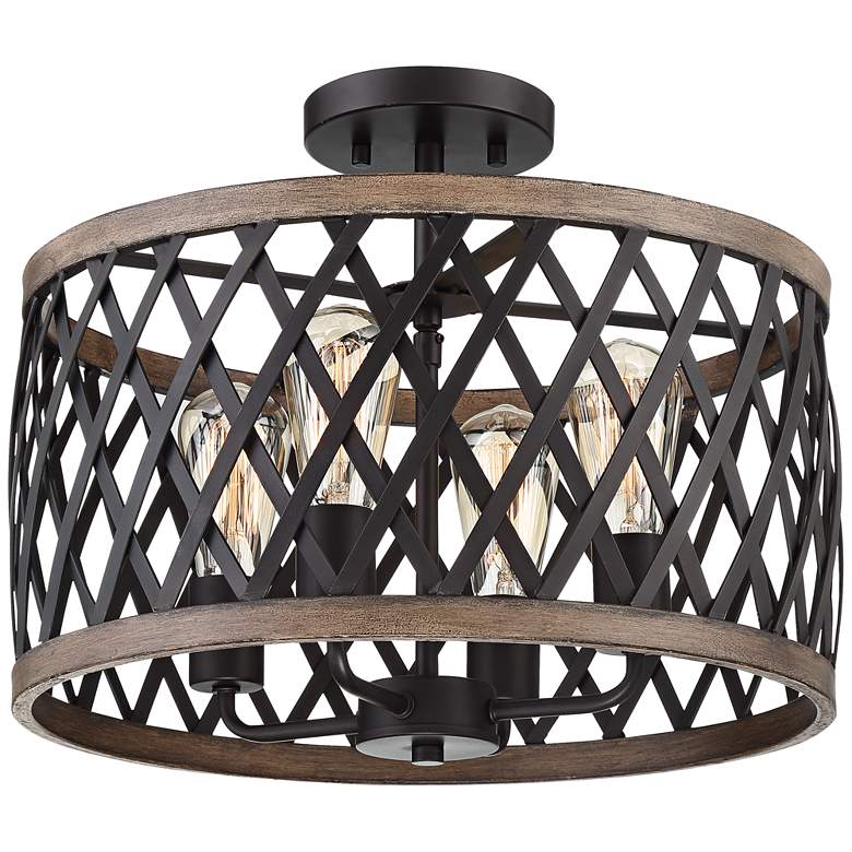 Image 5 Franklin Iron Trey 16 inch Wide Bronze and Woodgrain 4-Light Ceiling Light more views