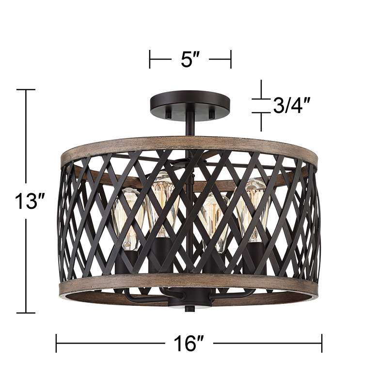 Image 7 Franklin Iron Trey 16 inch Wide Bronze and Woodgrain 4-Light Ceiling Light more views