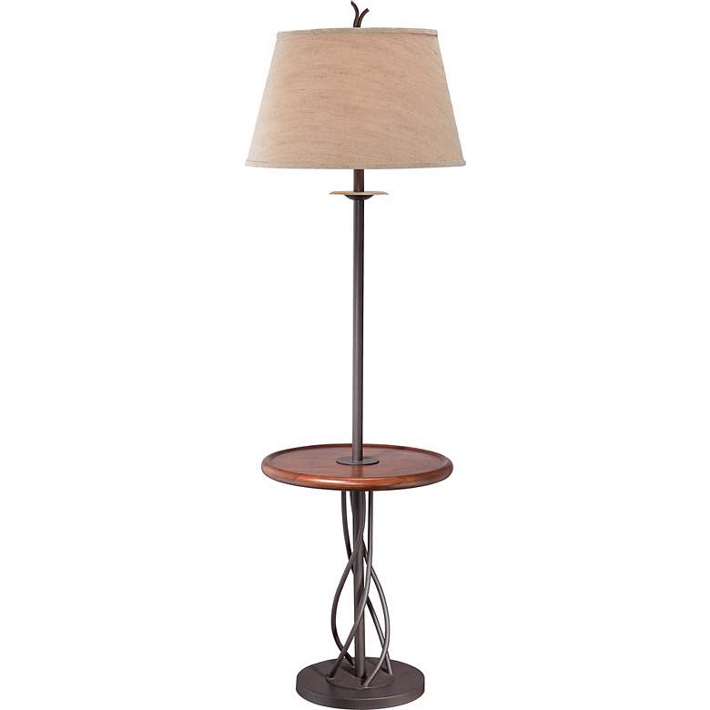 Image 2 Franklin Iron Twist 63 1/2 inch Metal and Walnut Tray Table Floor Lamp