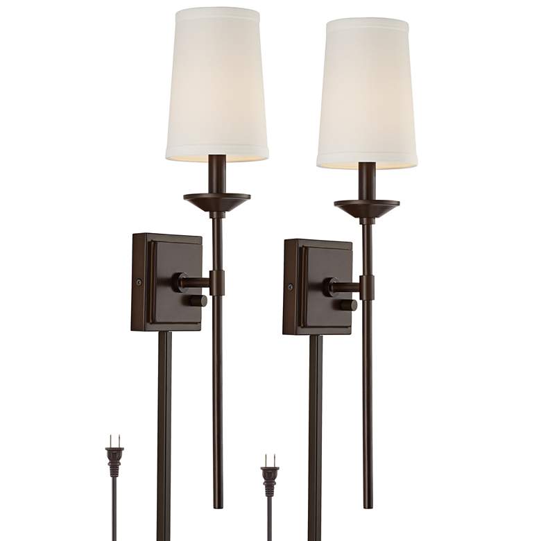 Image 2 Franklin Iron Viola 23 3/4 inch Bronze Plug-In Wall Lamps with Cord Covers