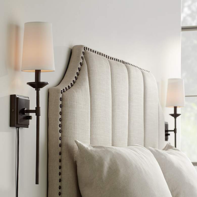 Image 1 Franklin Iron Viola 23 3/4" Bronze Plug-In Wall Lamps with Cord Covers