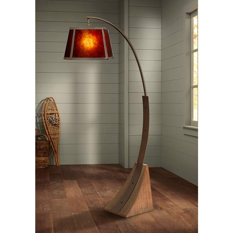 Image 1 Franklin Iron Work Oak River 66 1/2 inch Rust and Mica Arc Floor Lamp